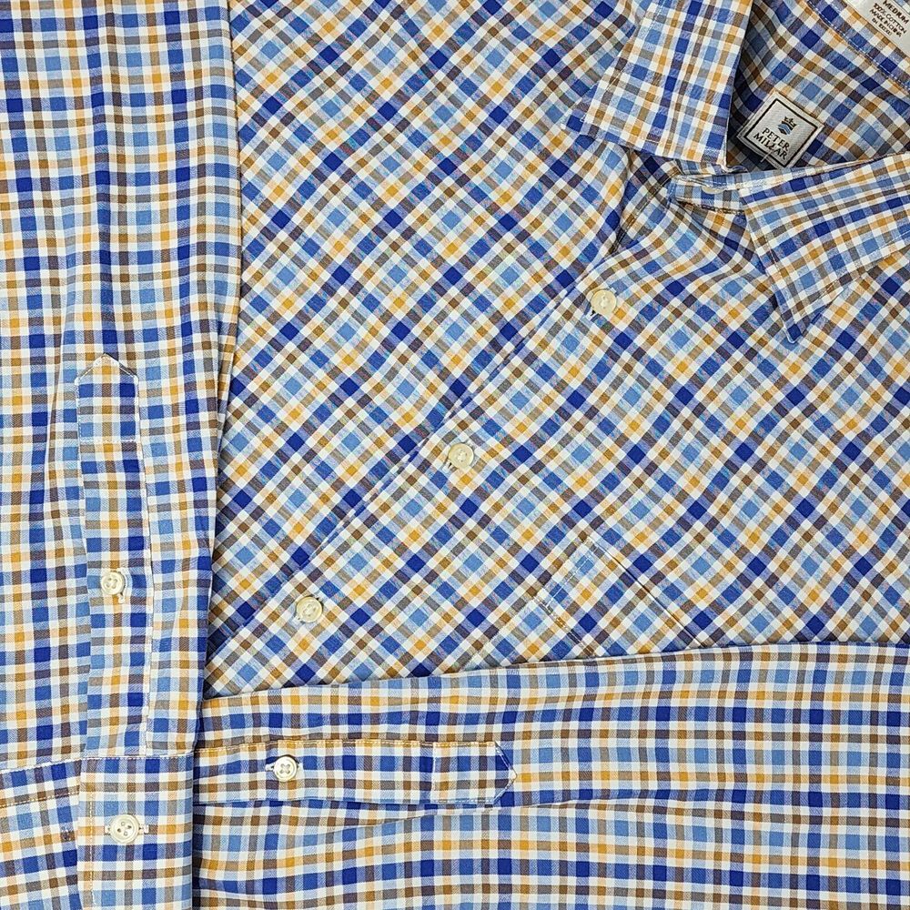 Peter Millar Mens Multicolor Plaid Long Sleeve Button Down Shirt Size Medium EUC